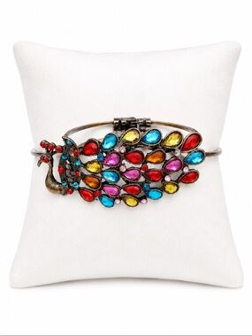 Multicolor Crystal Peacock Hinged Bangle Bracelet
